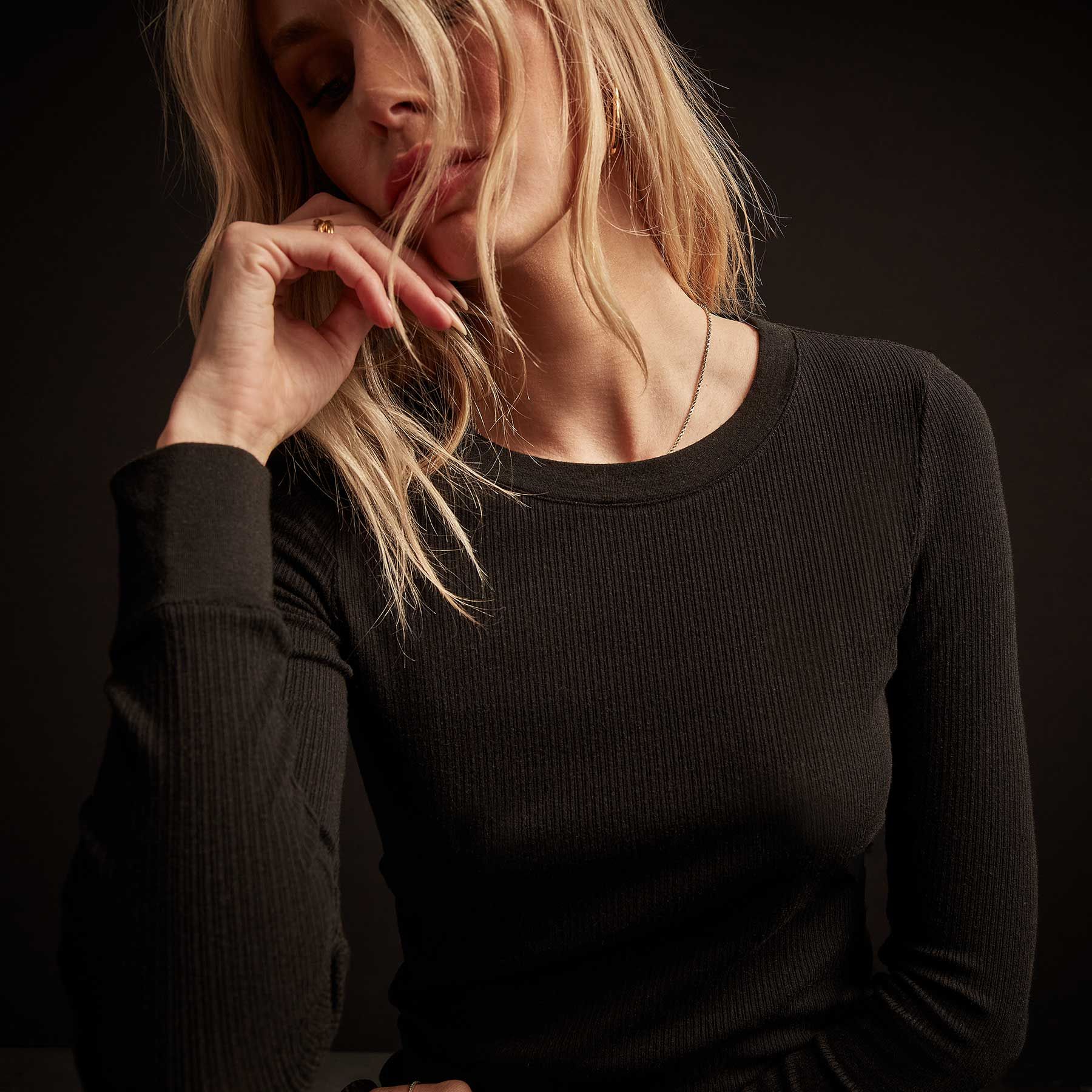 Cashmere Blend Long Sleeve Rib Crew - Black sold by James Perse product image thumbnail 4