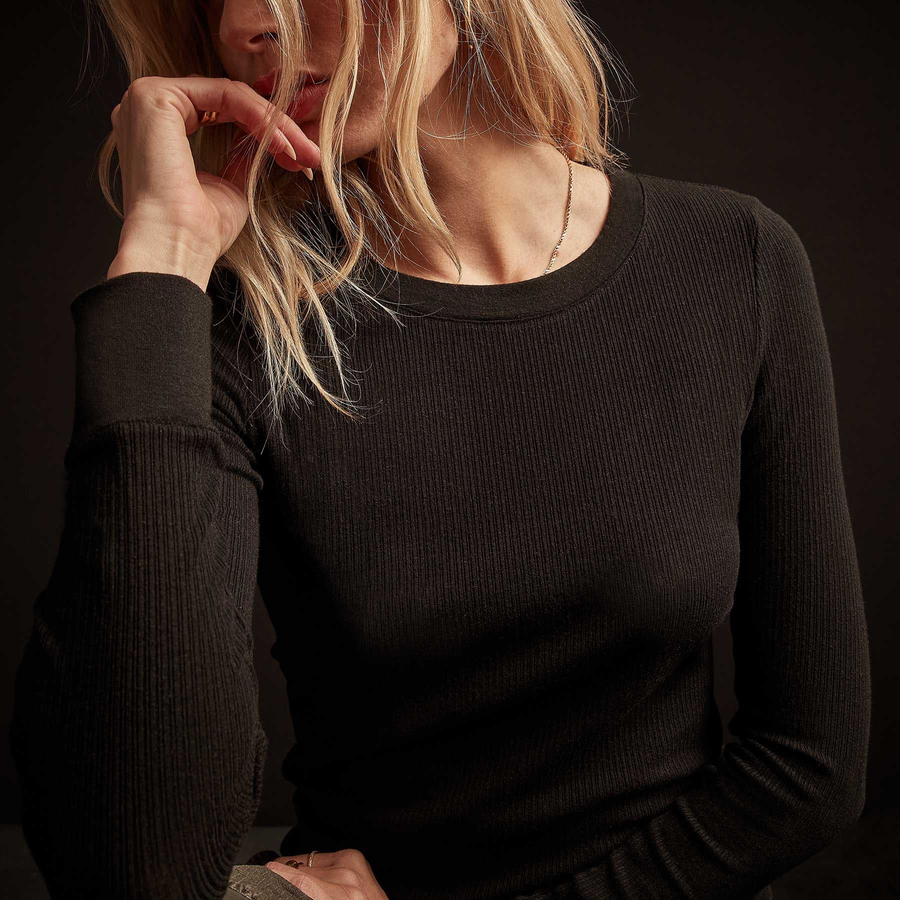 Cashmere Blend Long Sleeve Rib Crew - Black sold by James Perse product image thumbnail 2