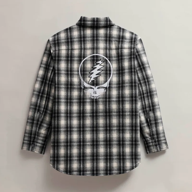 Women's Grateful Dead Sherpa Lined Plaid Shirt Jacket - Black/White sold by James Perse