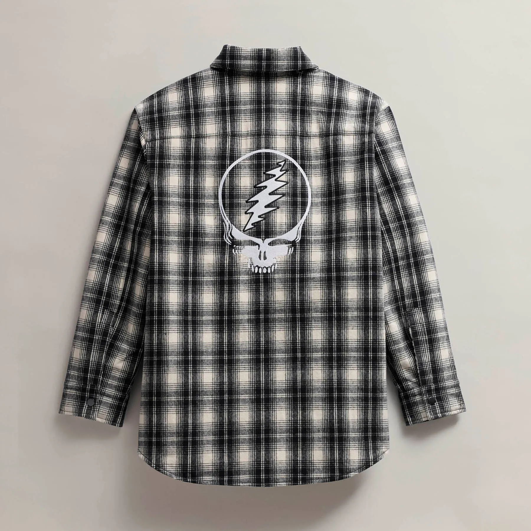 Women's Grateful Dead Sherpa Lined Plaid Shirt Jacket - Black/White sold by James Perse