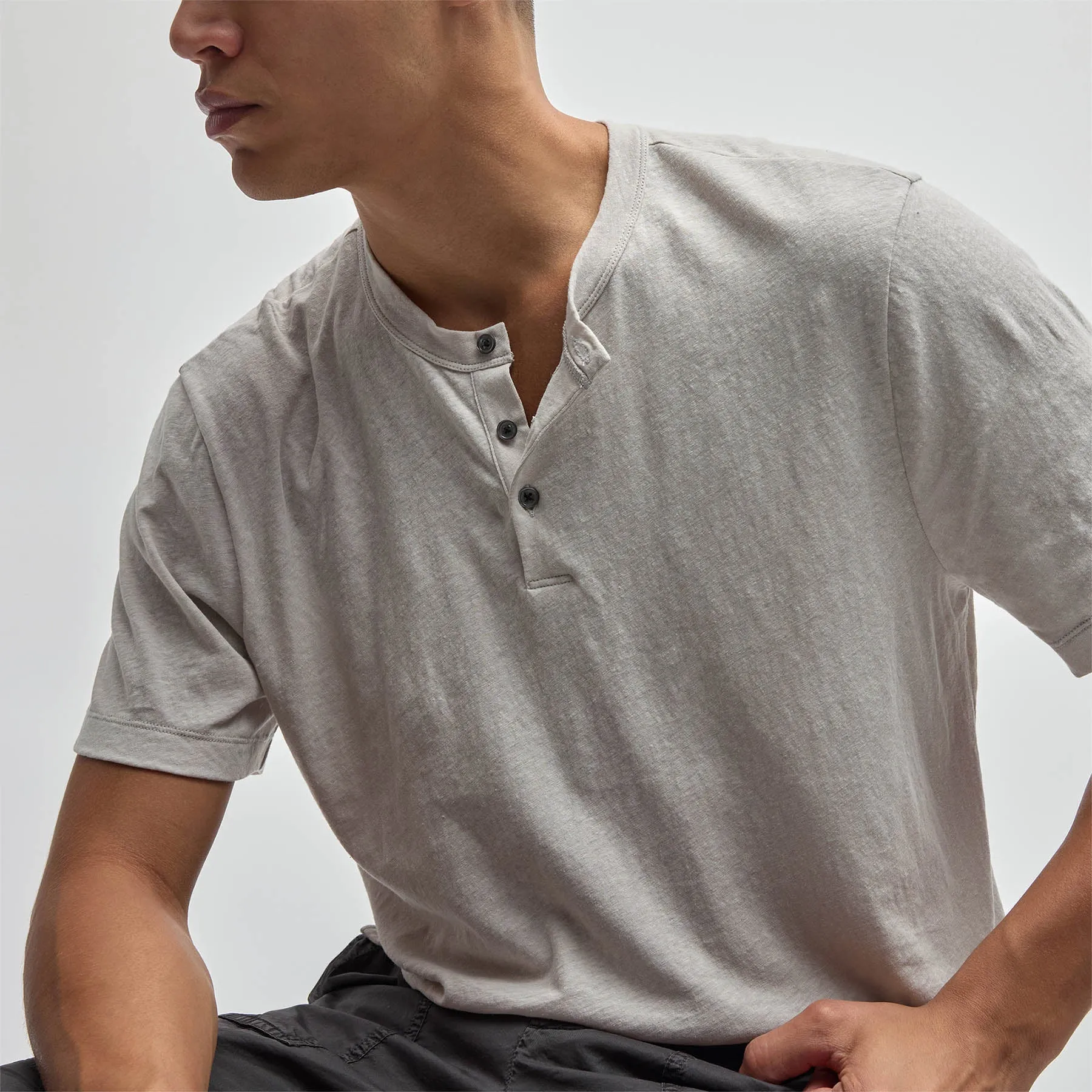 Recycled Cotton Jersey Short Sleeve Henley - Salt sold by James Perse product image thumbnail 2