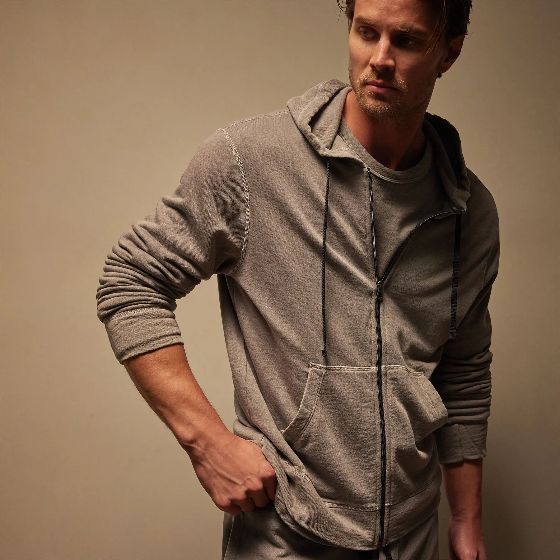 Vintage French Terry Zip Up Hoodie - Silver Grey Pigment sold by James Perse