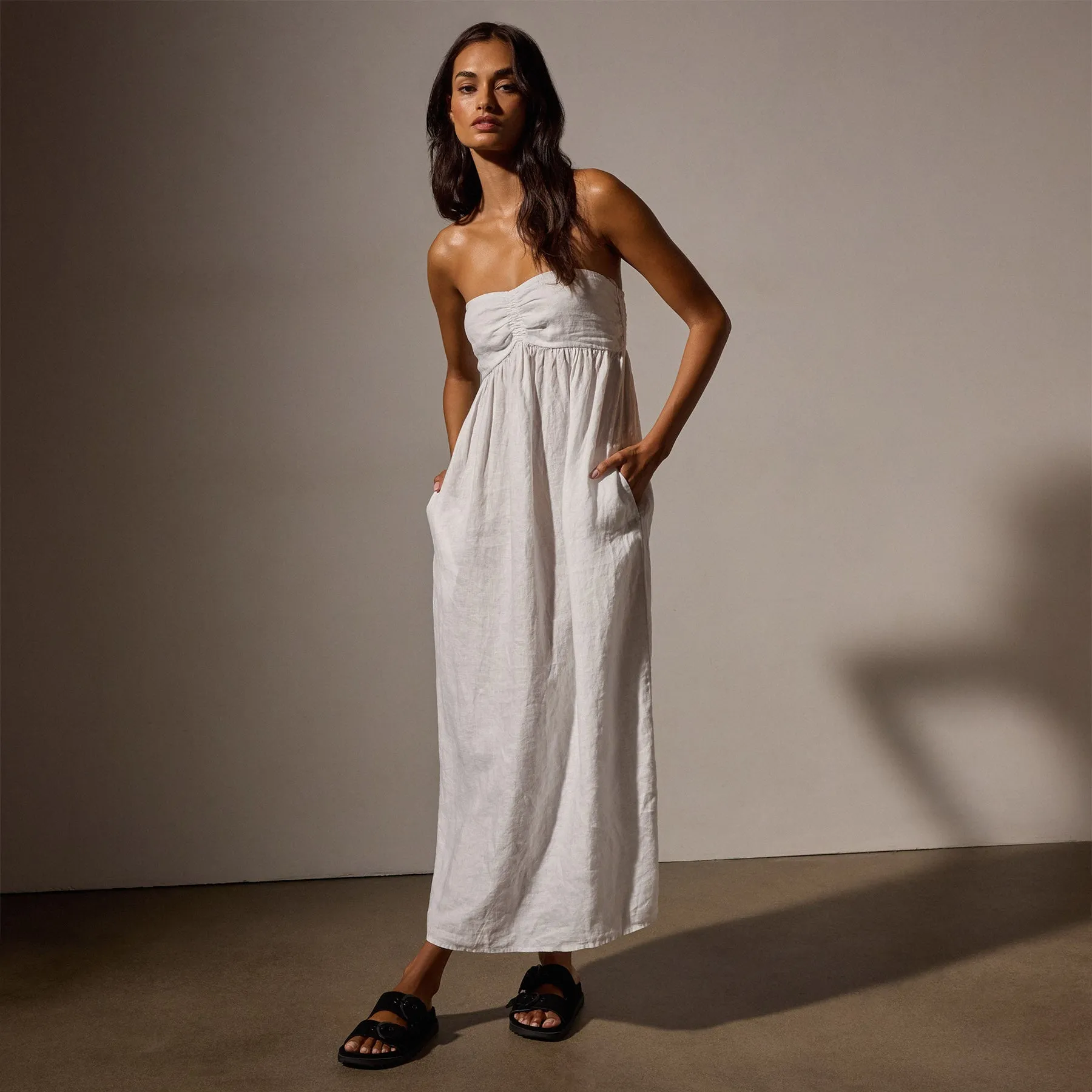 Linen Gathered Tube Dress - White sold by James Perse product image thumbnail 2