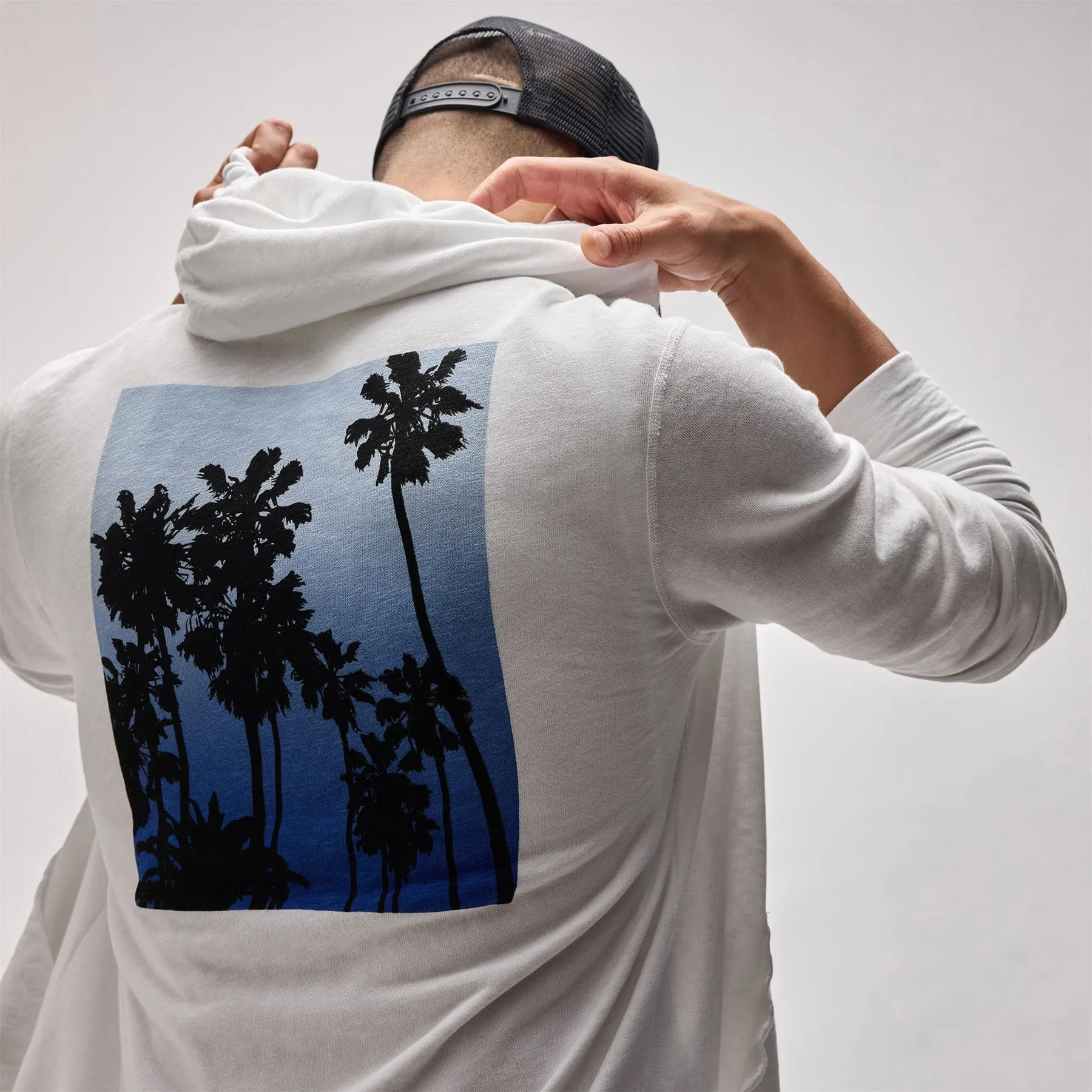 Ombrè Palms Graphic Hoodie - White/Blue sold by James Perse