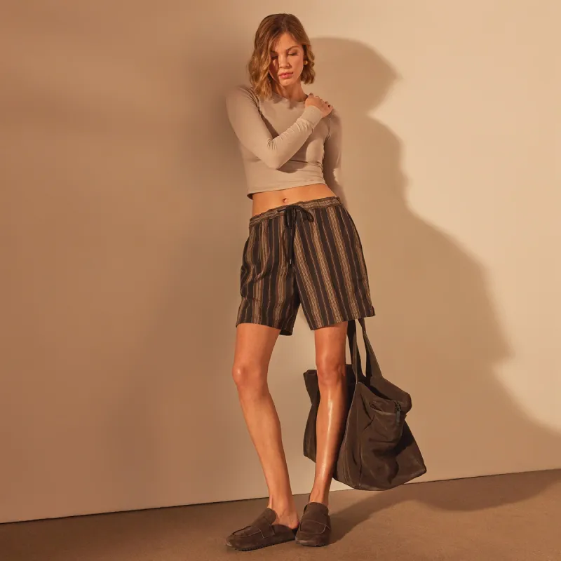 Striped Drawstring Bermuda Short - Black Stripe sold by James Perse