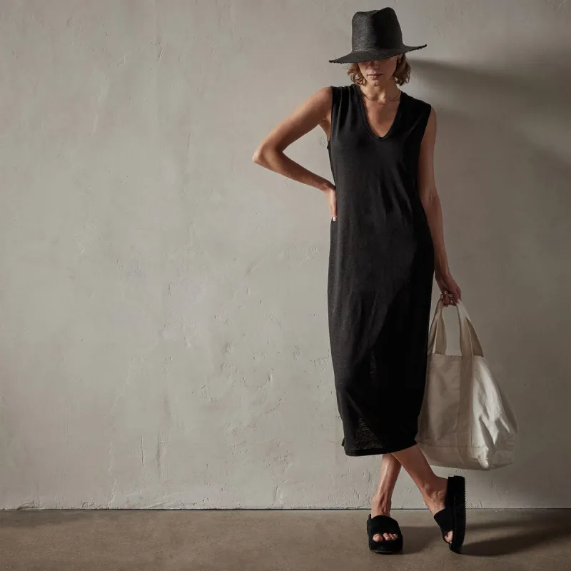 Linen Jersey Column Dress - Black sold by James Perse