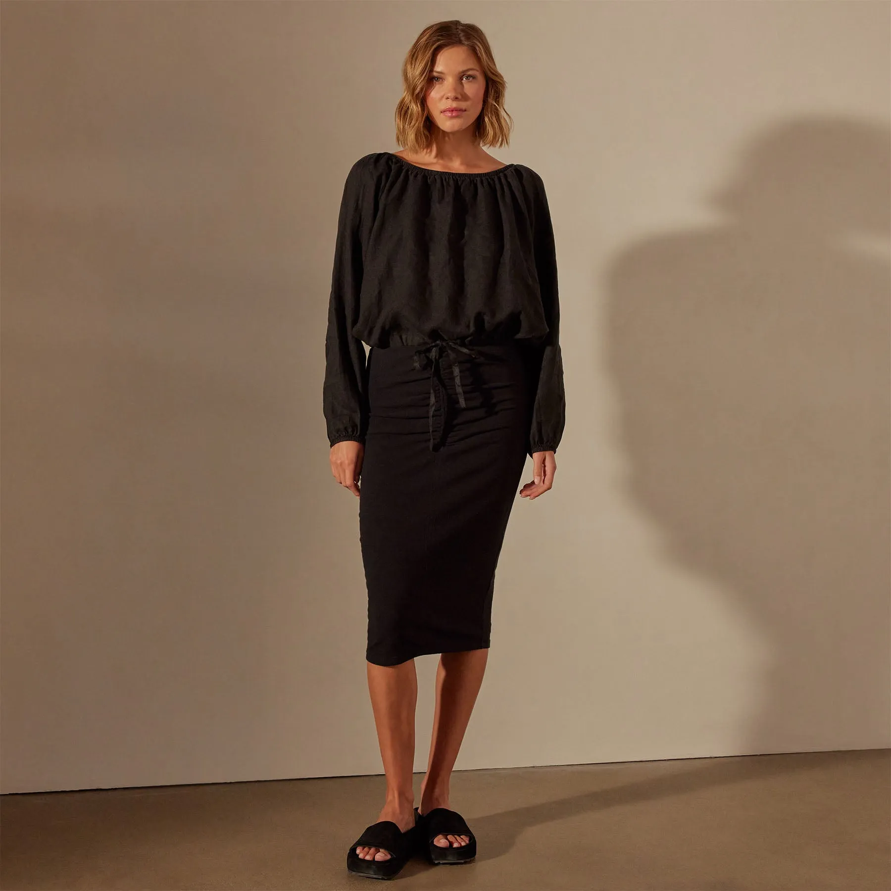 Linen Gathered Blouse - Black sold by James Perse product image thumbnail 2