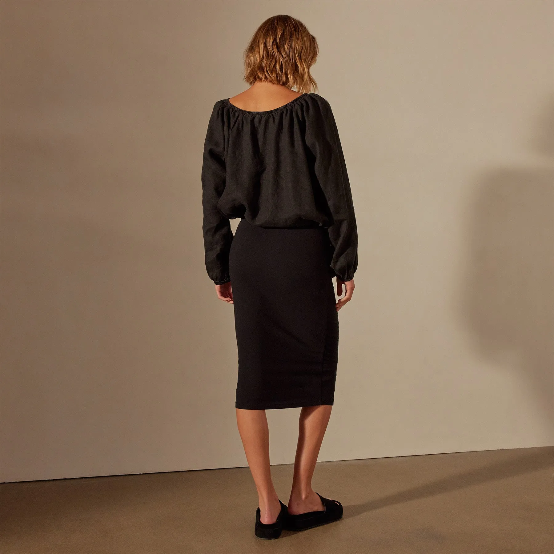 Linen Gathered Blouse - Black sold by James Perse product image thumbnail 3