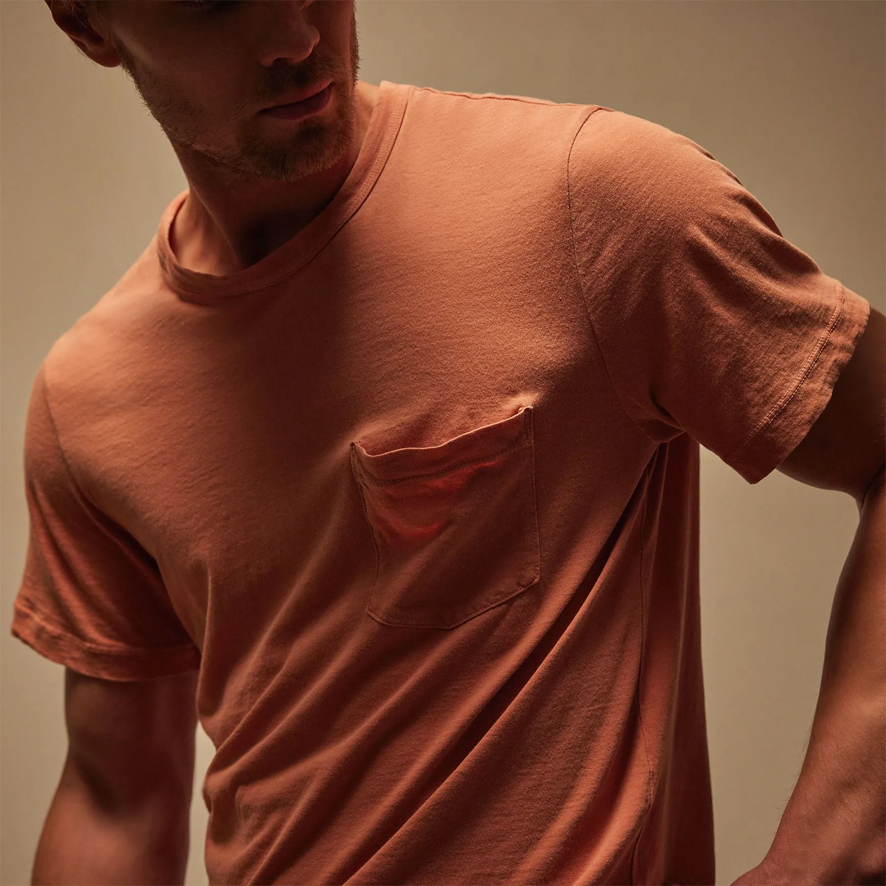 Lightweight Jersey Pocket Tee - Adobe Pigment sold by James Perse