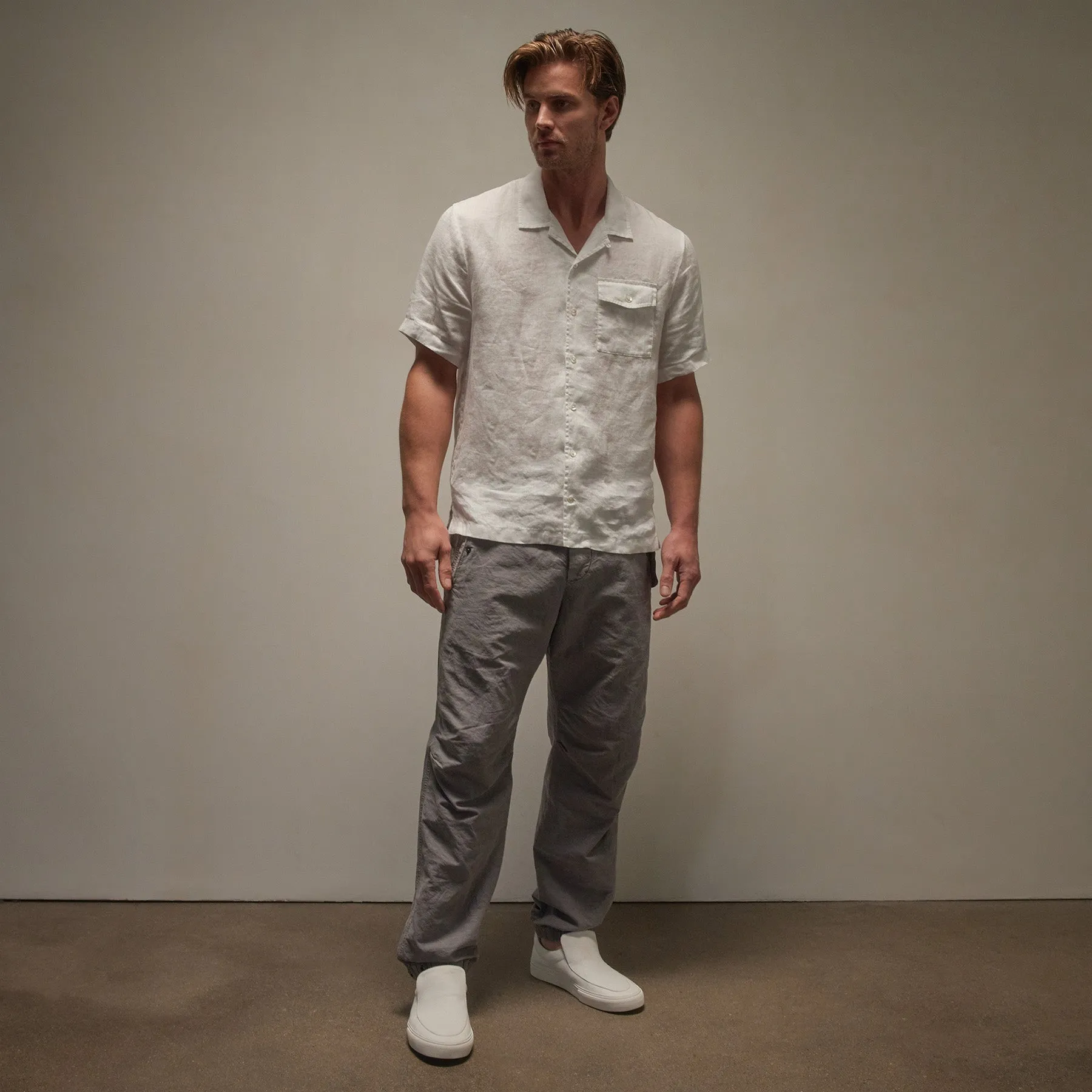 Linen Short Sleeve Pocket Shirt - White sold by James Perse product image thumbnail 3