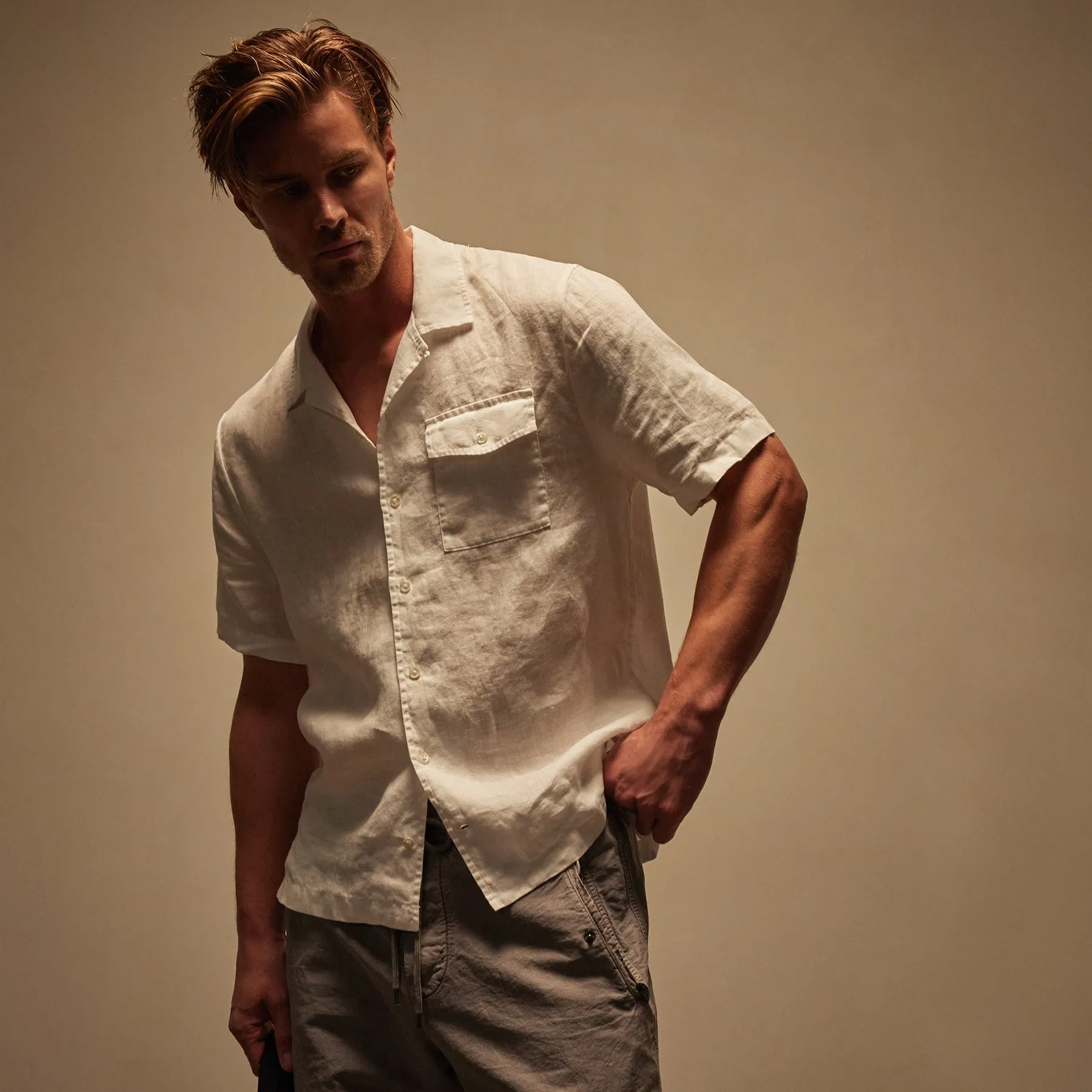 Linen Short Sleeve Pocket Shirt - White sold by James Perse
