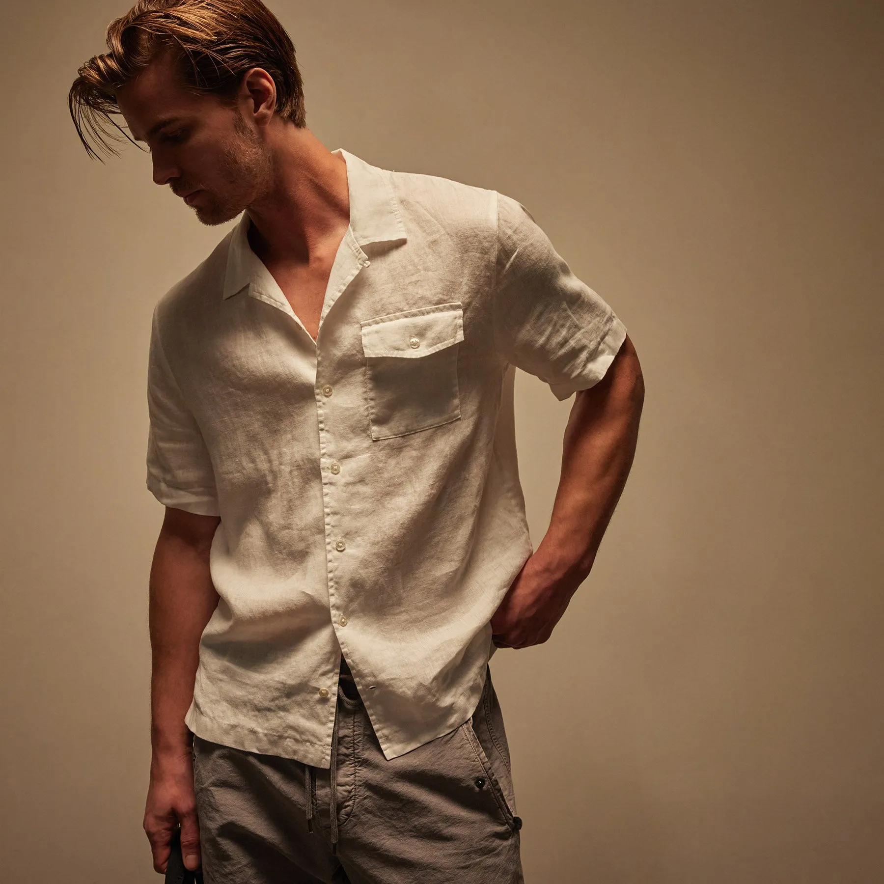 Linen Short Sleeve Pocket Shirt - White sold by James Perse product image thumbnail 2