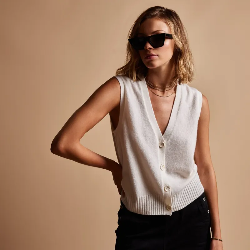 Sunland Cashmere Blend Vest - Chalk sold by James Perse