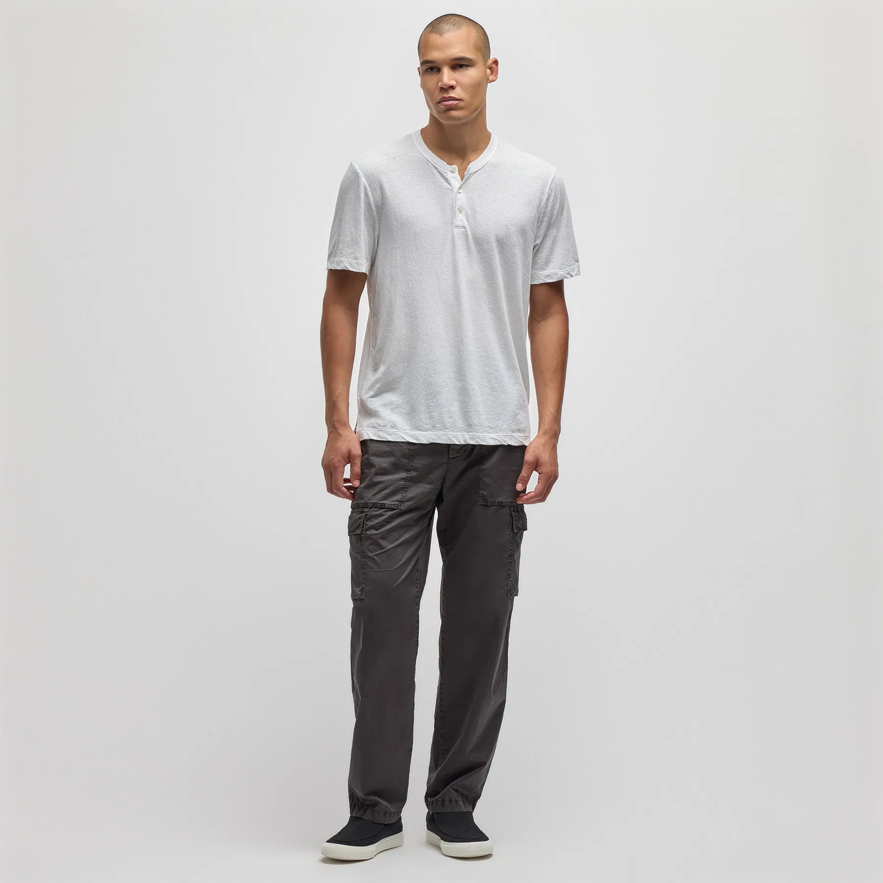 Recycled Cotton Jersey Short Sleeve Henley - White sold by James Perse product image thumbnail 3