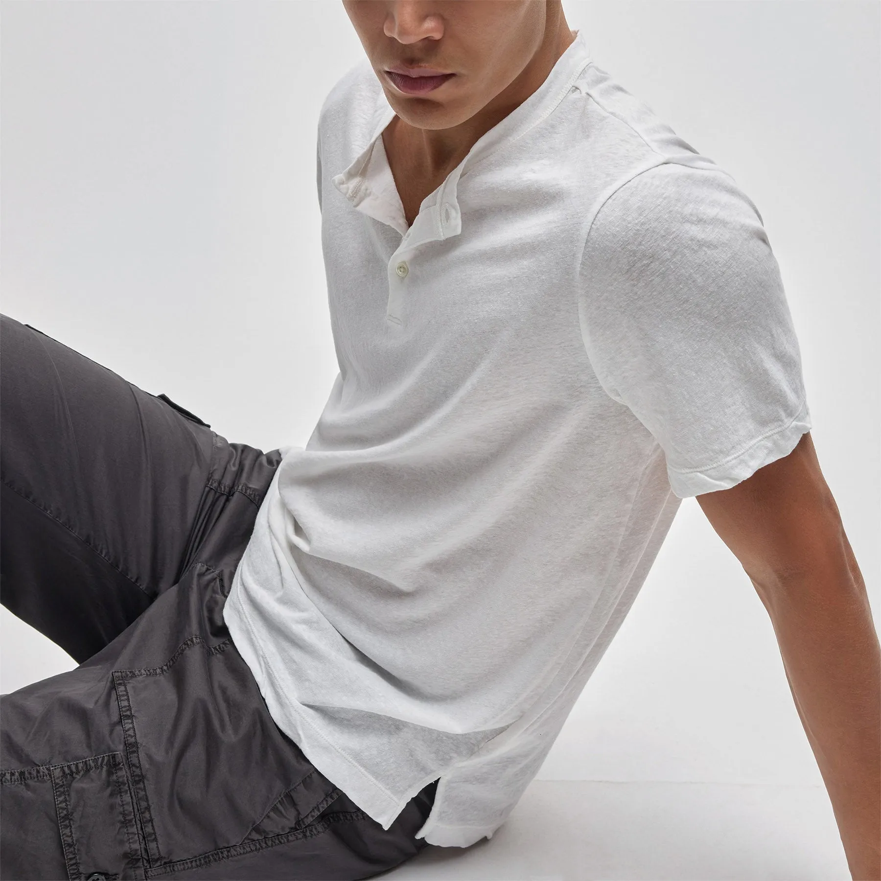 Recycled Cotton Jersey Short Sleeve Henley - White sold by James Perse product image thumbnail 2