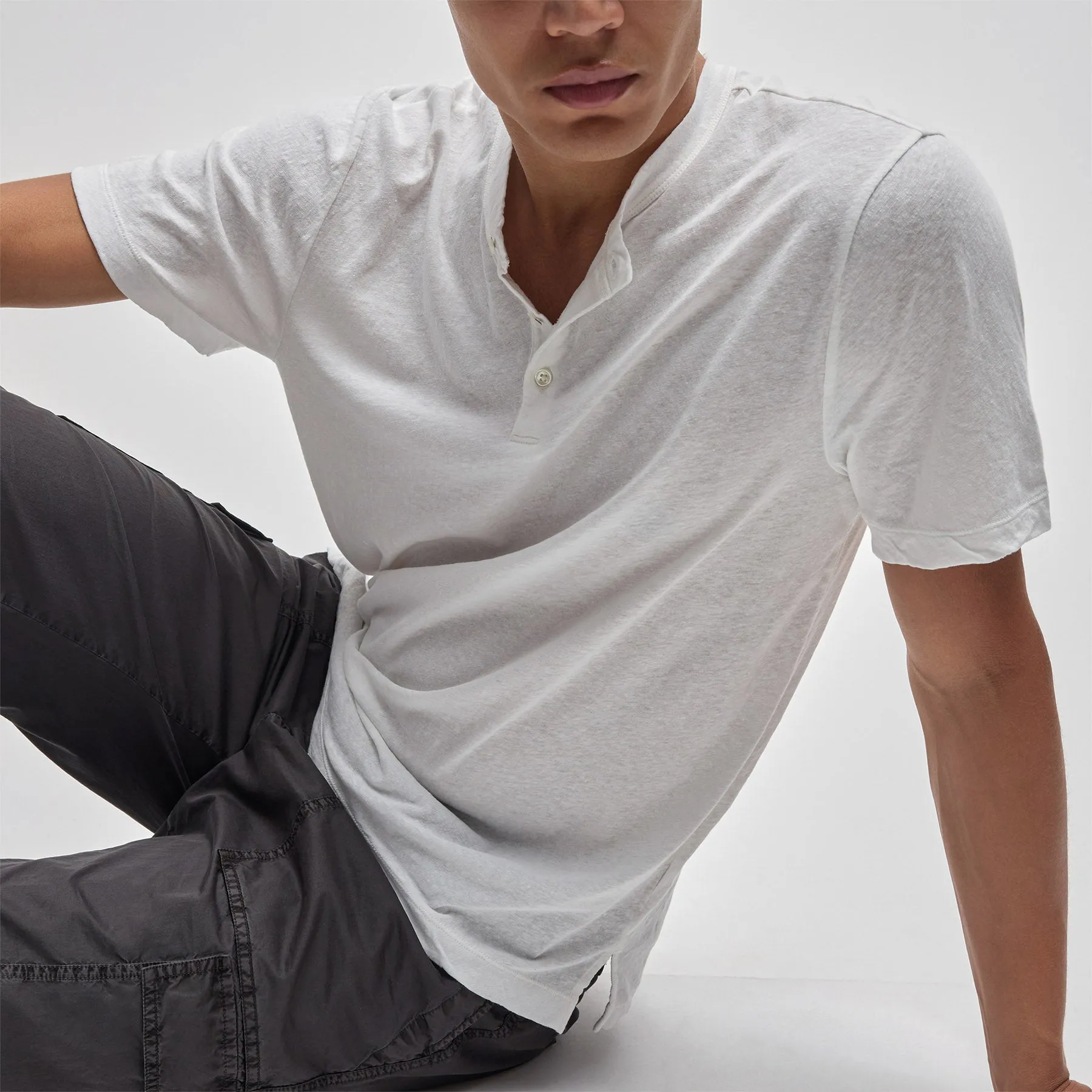 Recycled Cotton Jersey Short Sleeve Henley - White sold by James Perse