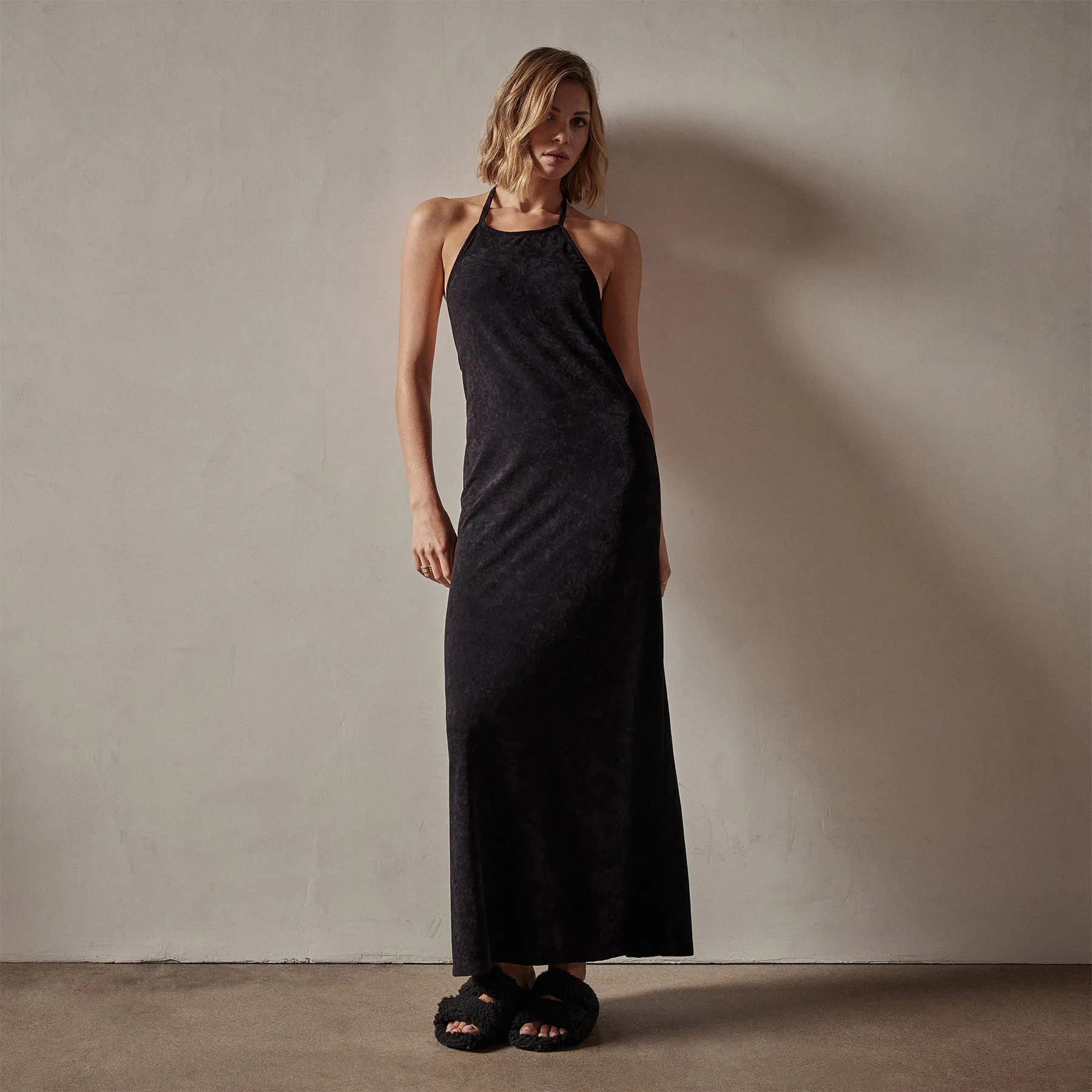 Stretch Velvet Halter Dress - Black sold by James Perse