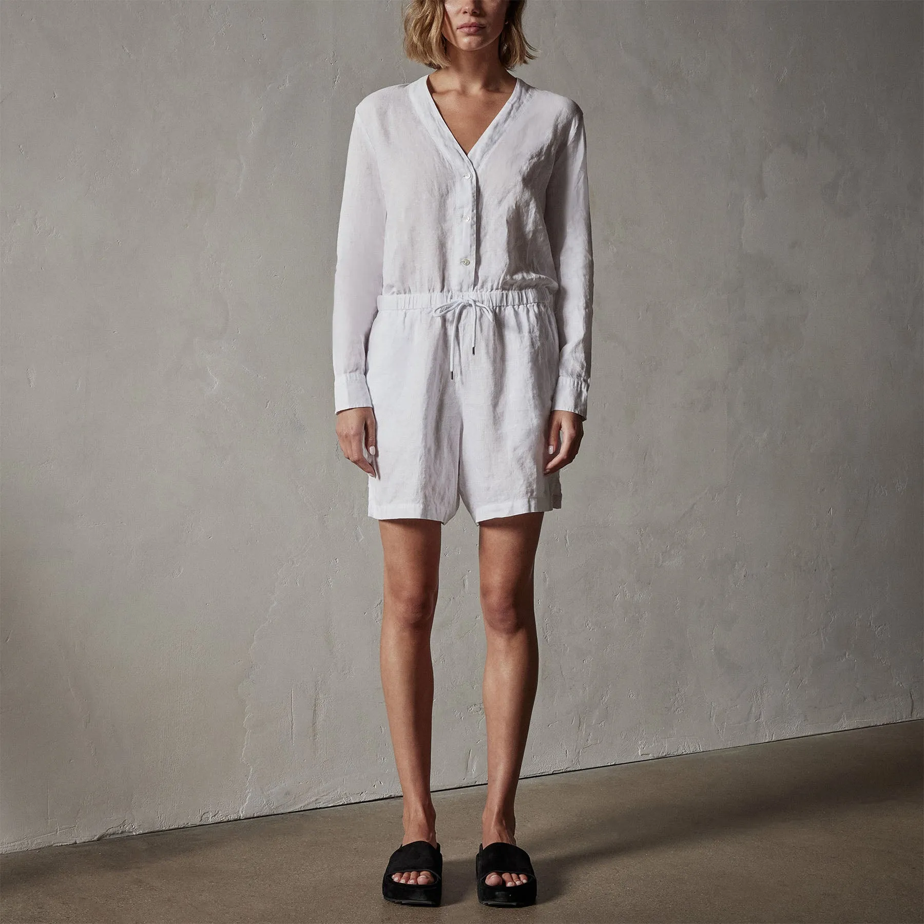 Lightweight Linen Romper - White sold by James Perse product image thumbnail 4