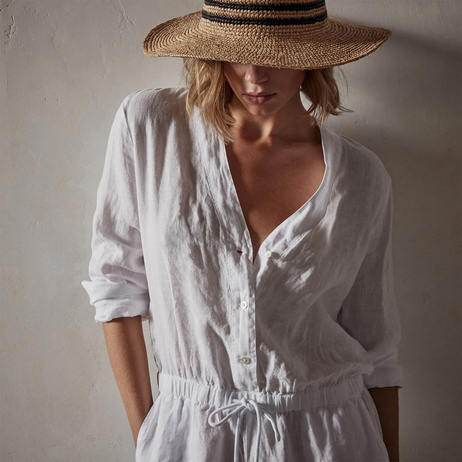 Lightweight Linen Romper - White sold by James Perse product image thumbnail 3