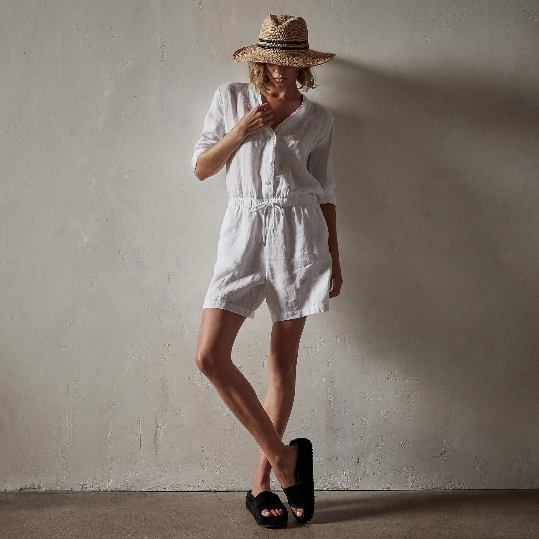 Lightweight Linen Romper - White sold by James Perse