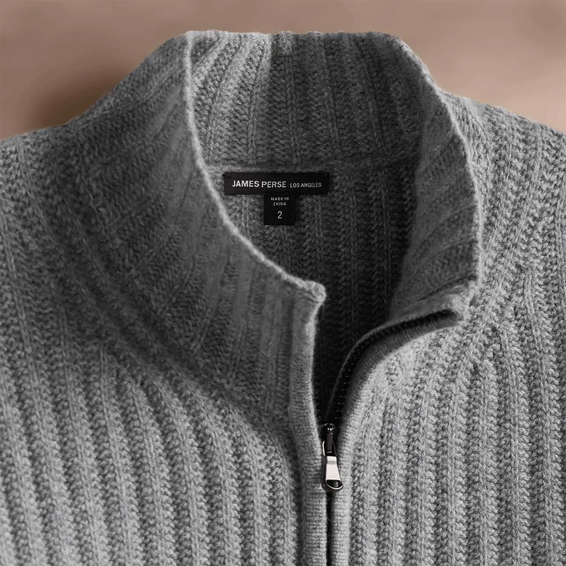 Recycled Cashmere Ribbed Zip Up - Heather Grey sold by James Perse product image thumbnail 3