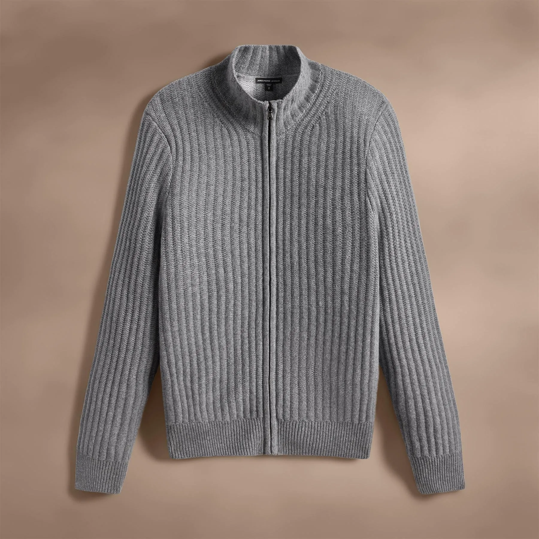 Recycled Cashmere Ribbed Zip Up - Heather Grey sold by James Perse