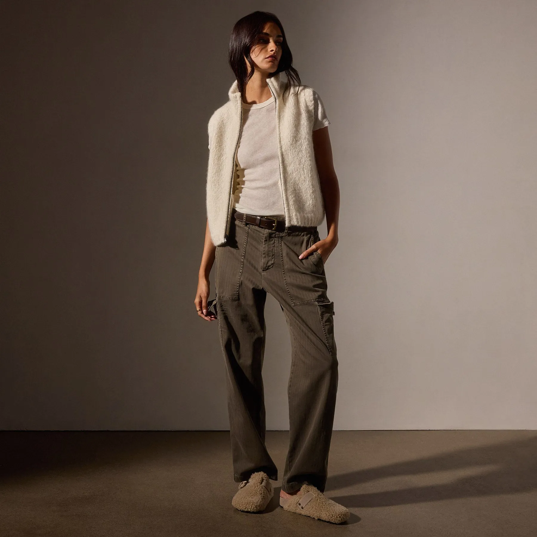 Herringbone Utilty Pant - Army Green Pigment sold by James Perse