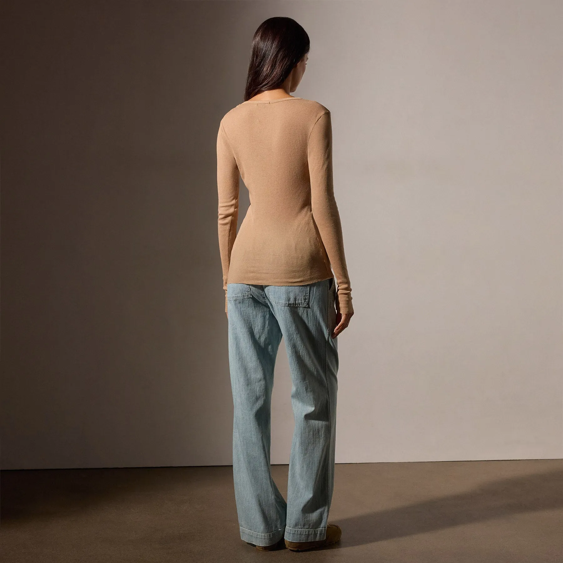 Cotton Cashmere Blend Ribbed Henley - Vicuna sold by James Perse product image thumbnail 4