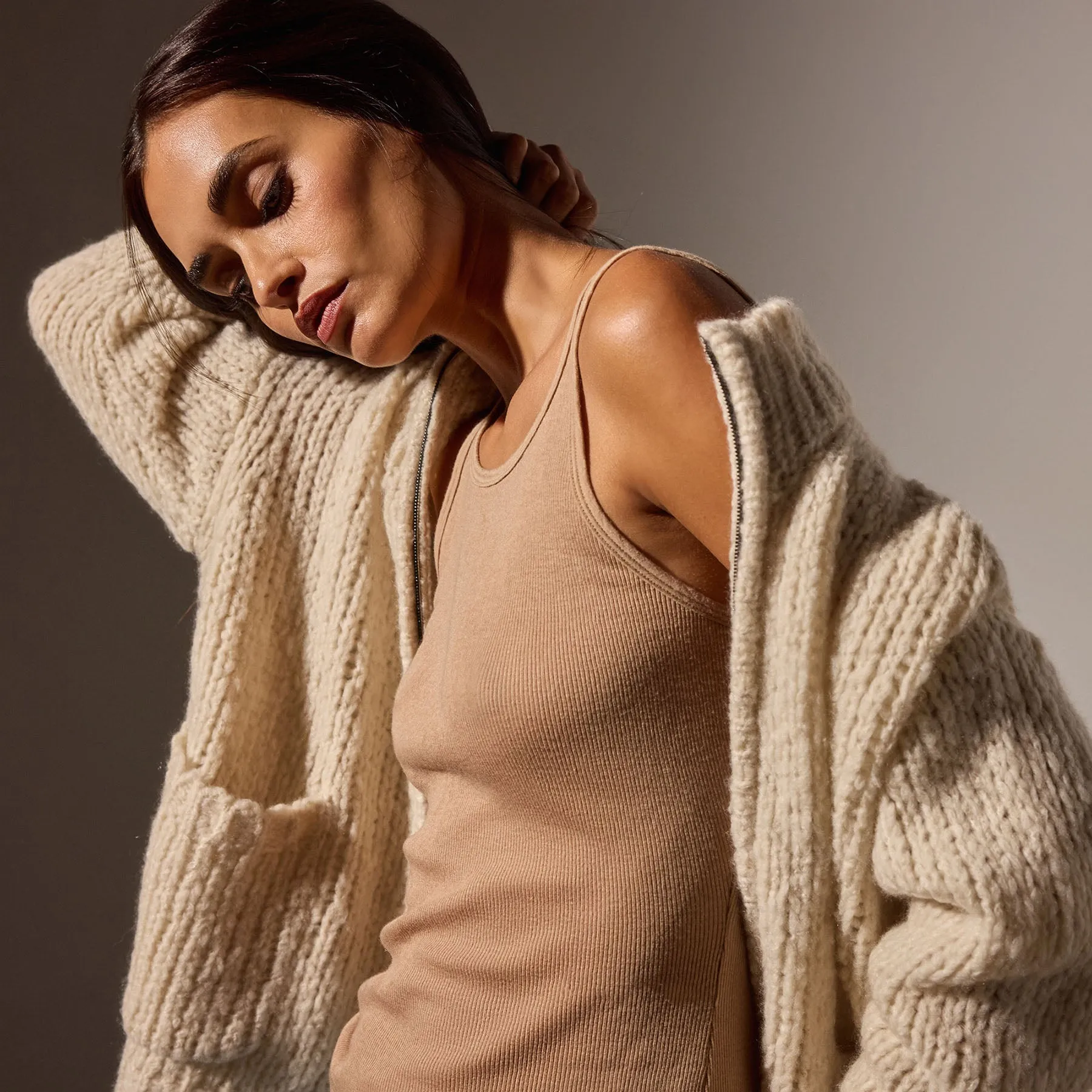 Cotton Cashmere Blend Ribbed Tank - Vicuna sold by James Perse product image thumbnail 2