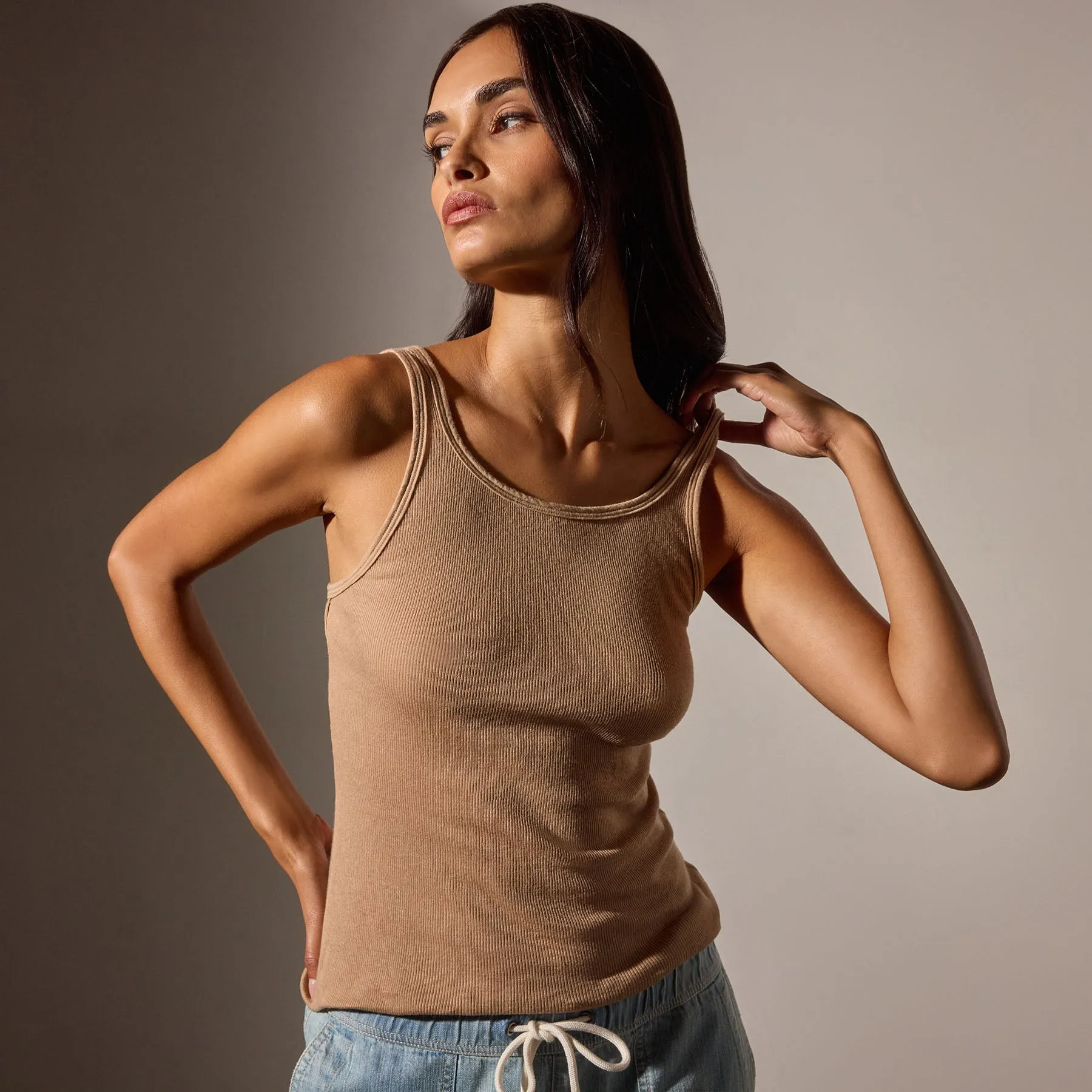 Cotton Cashmere Blend Ribbed Tank - Vicuna sold by James Perse