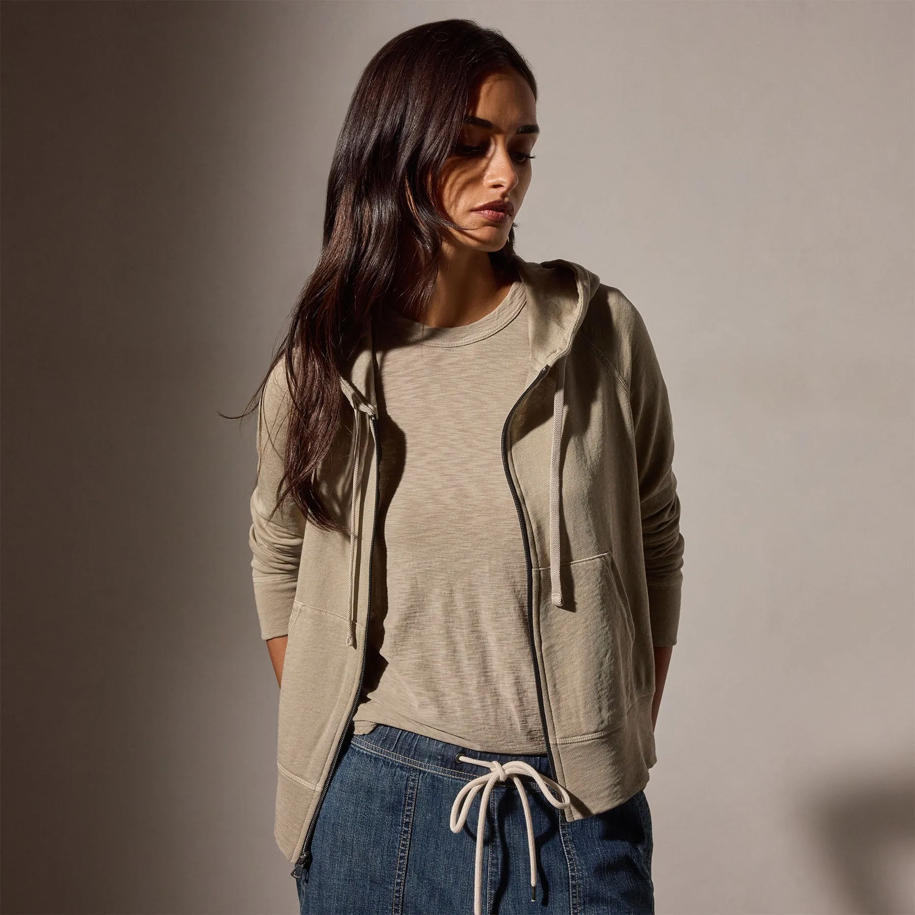 Vintage French Terry Zip Up Hoodie - Light Tan Pigment sold by James Perse
