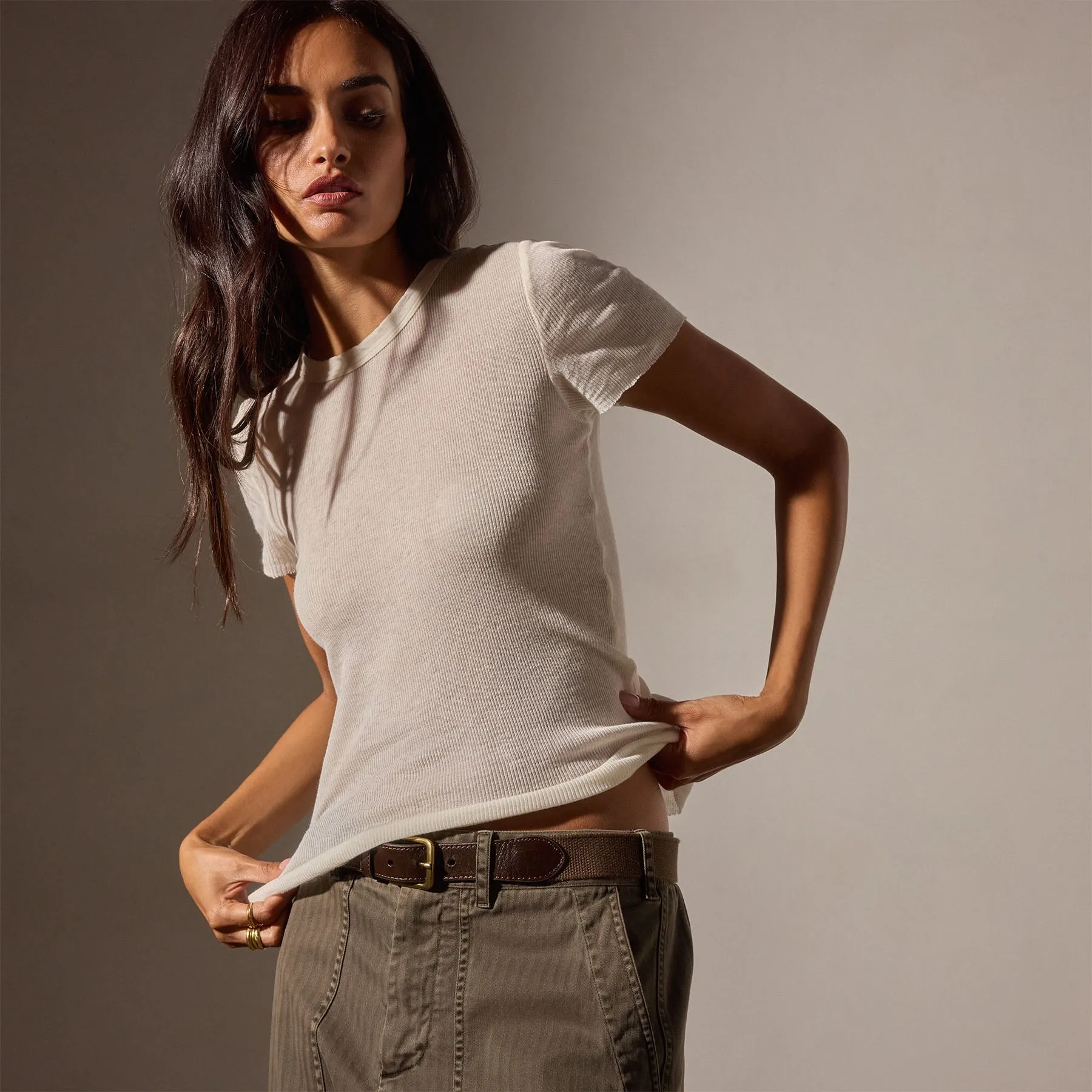 Cotton Cashmere Blend Ribbed Crew - Ivory sold by James Perse