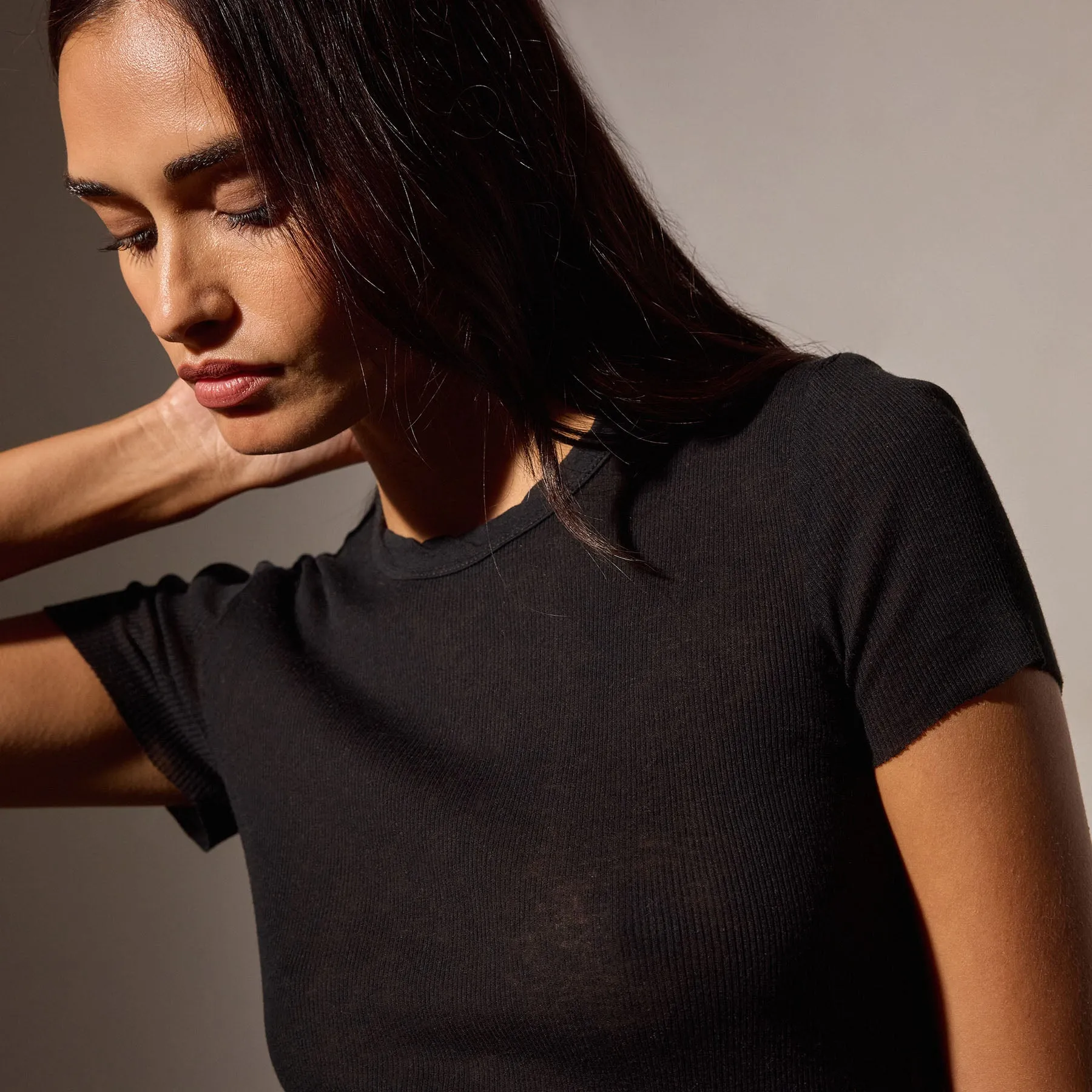 Cotton Cashmere Blend Ribbed Crew - Black sold by James Perse product image thumbnail 2