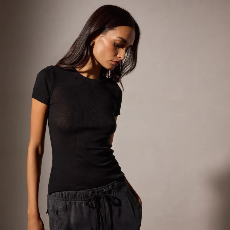Cotton Cashmere Blend Ribbed Crew - Black sold by James Perse