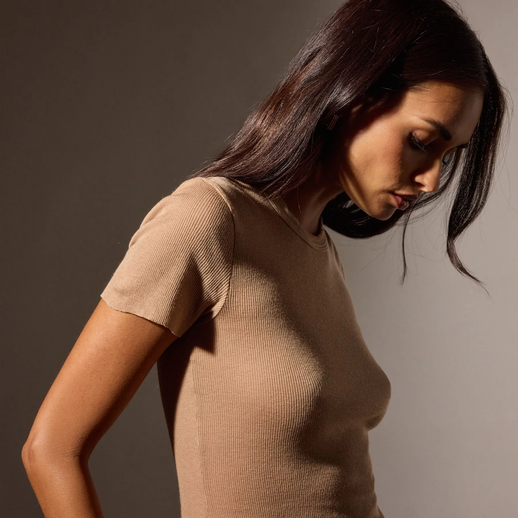 Cotton Cashmere Blend Ribbed Crew - Vicuna sold by James Perse product image thumbnail 2