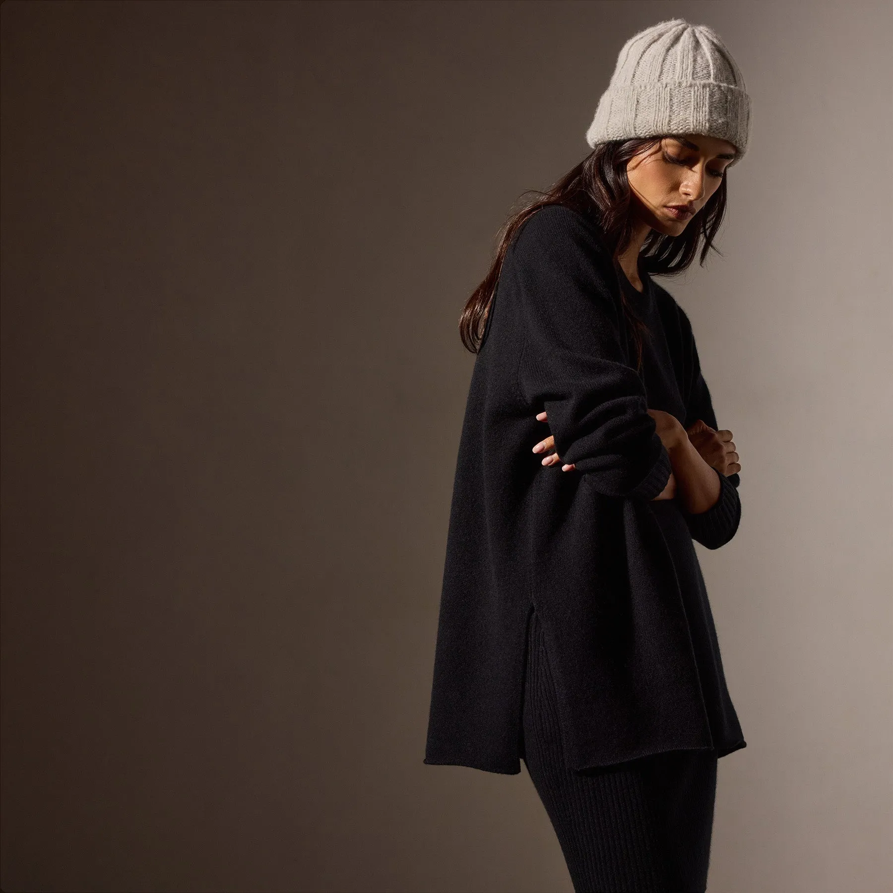 Cashmere Side Split Tunic - Black sold by James Perse