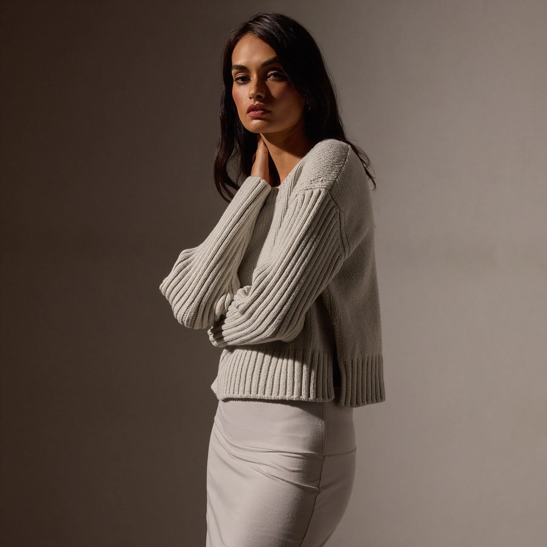 Cotton Knit Crew Neck Sweater - Salt sold by James Perse product image thumbnail 2