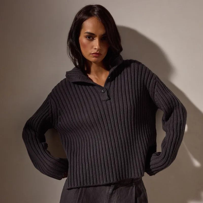 Cotton Knit Funnel Neck Sweater - Magma sold by James Perse