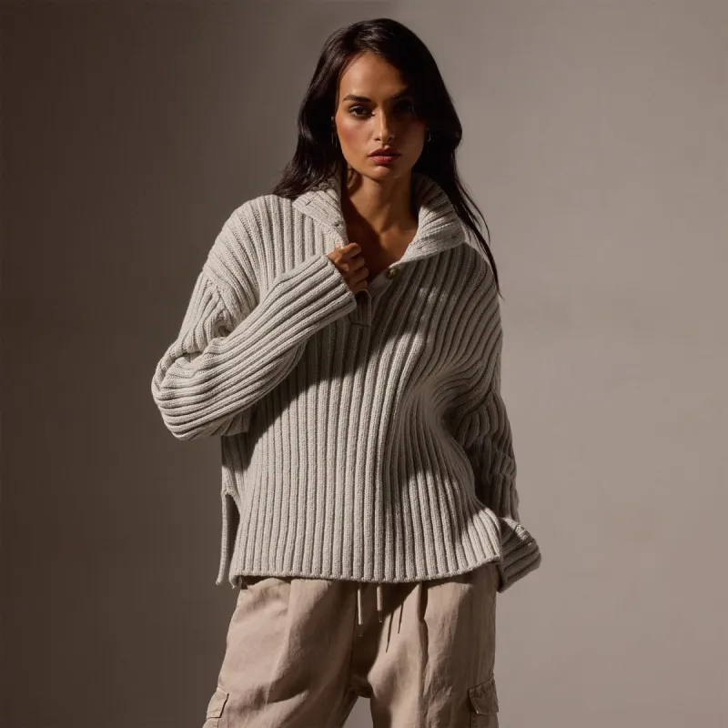 Cotton Knit Funnel Neck Sweater - Salt sold by James Perse