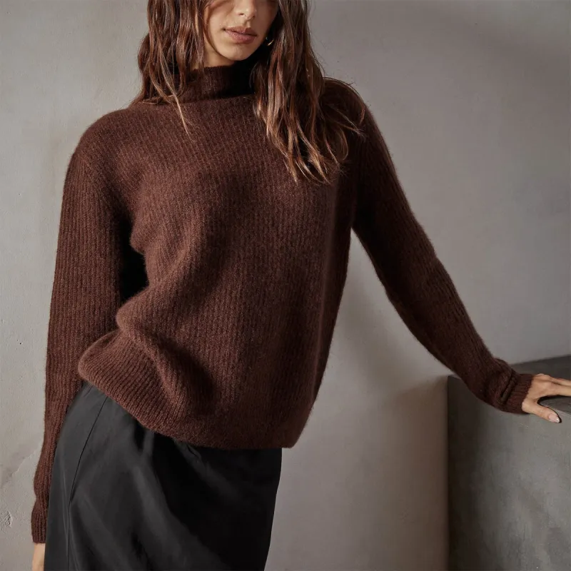Rib Cashmere Funnel Neck Sweater - Americano sold by James Perse