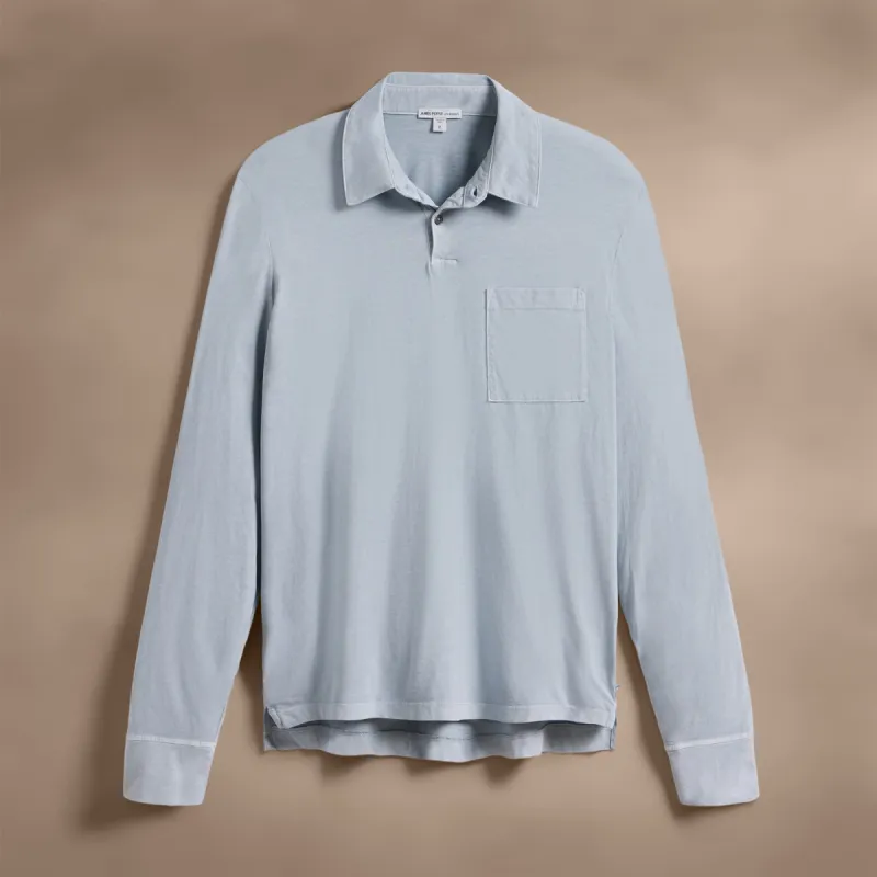 Sueded Jersey Rugby Polo - Grey Glacier Pigment sold by James Perse