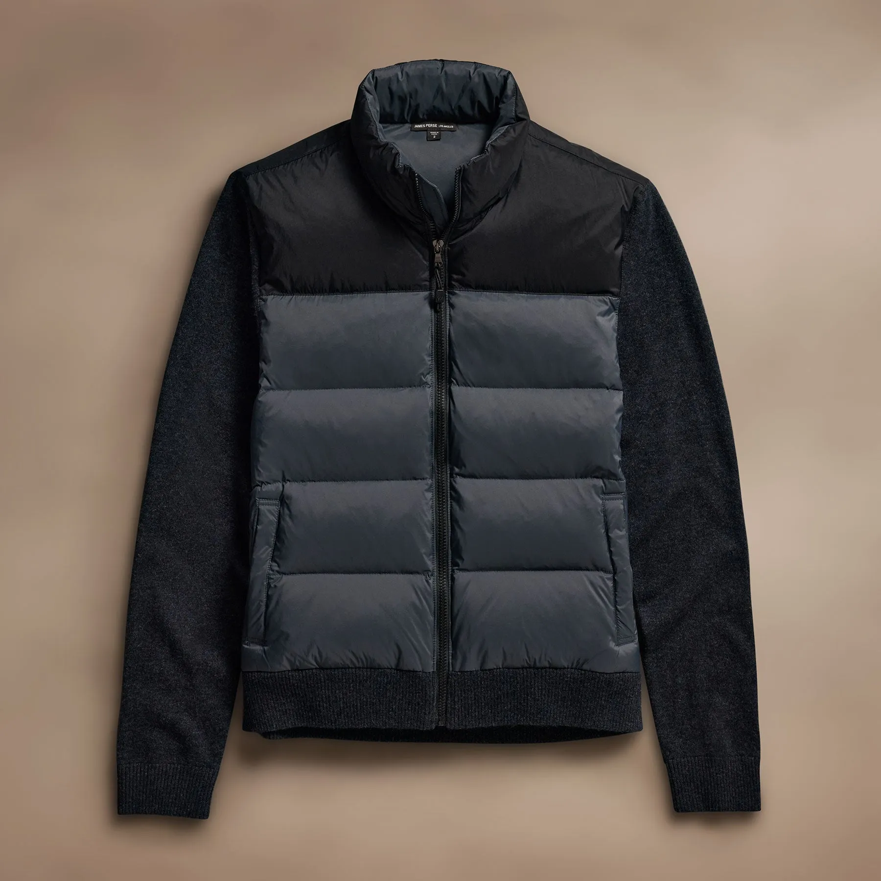 Two Tone Down Front Zip Up Sweater - Black/Carbon/Coal sold by James Perse