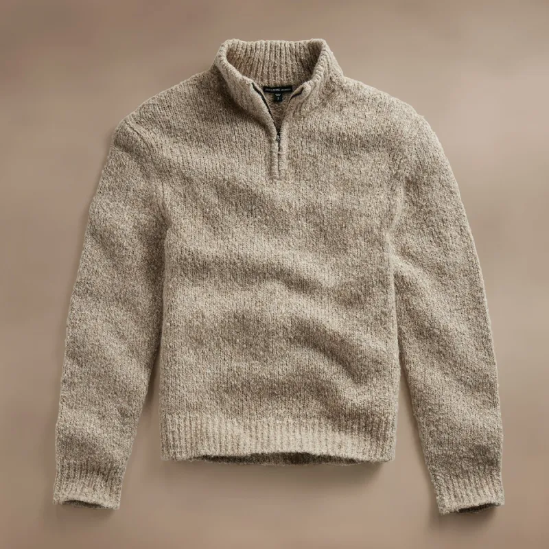 Cotton Wool Blend Chunky Half Zip - Stone sold by James Perse
