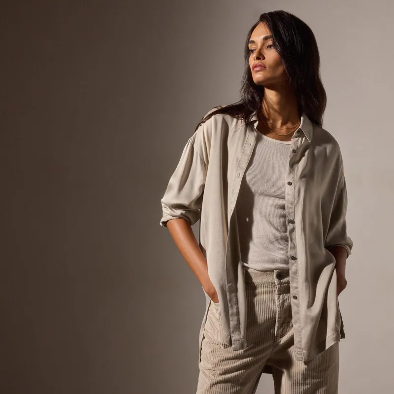 Satin Oversized Shirt - Putty Pigment sold by James Perse