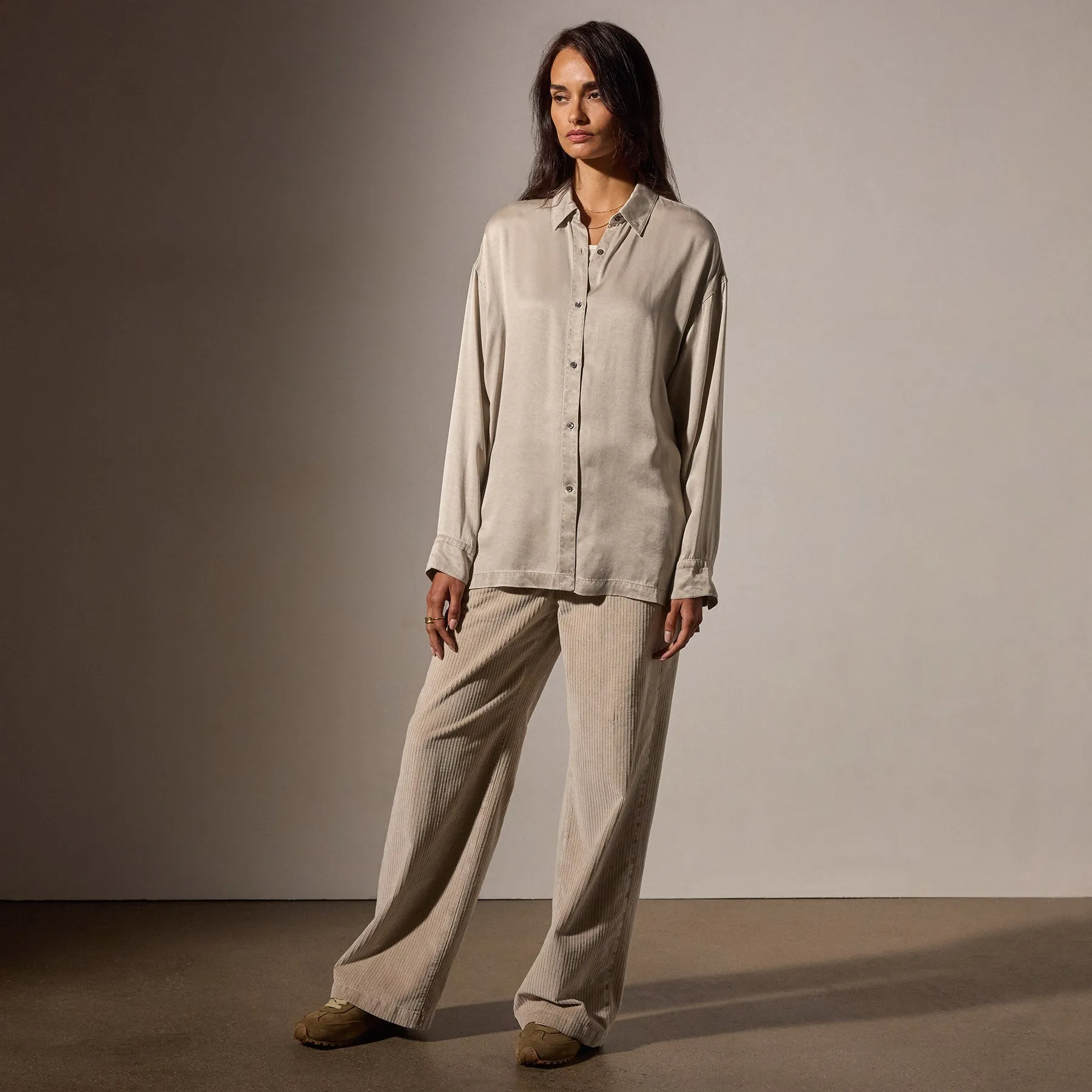 Satin Oversized Shirt - Putty Pigment sold by James Perse product image thumbnail 3