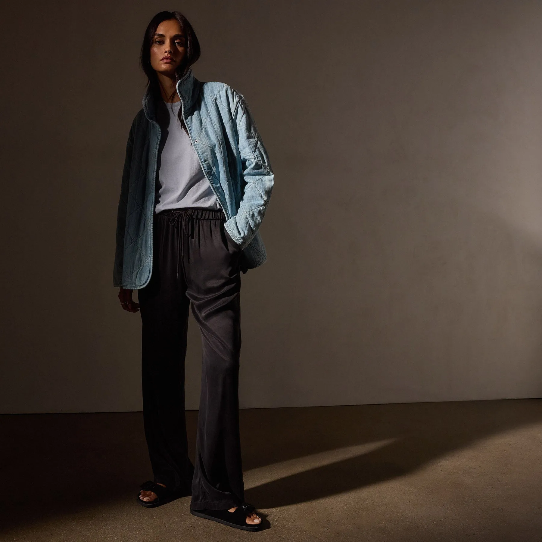 Satin Wide Leg Pant - Black sold by James Perse