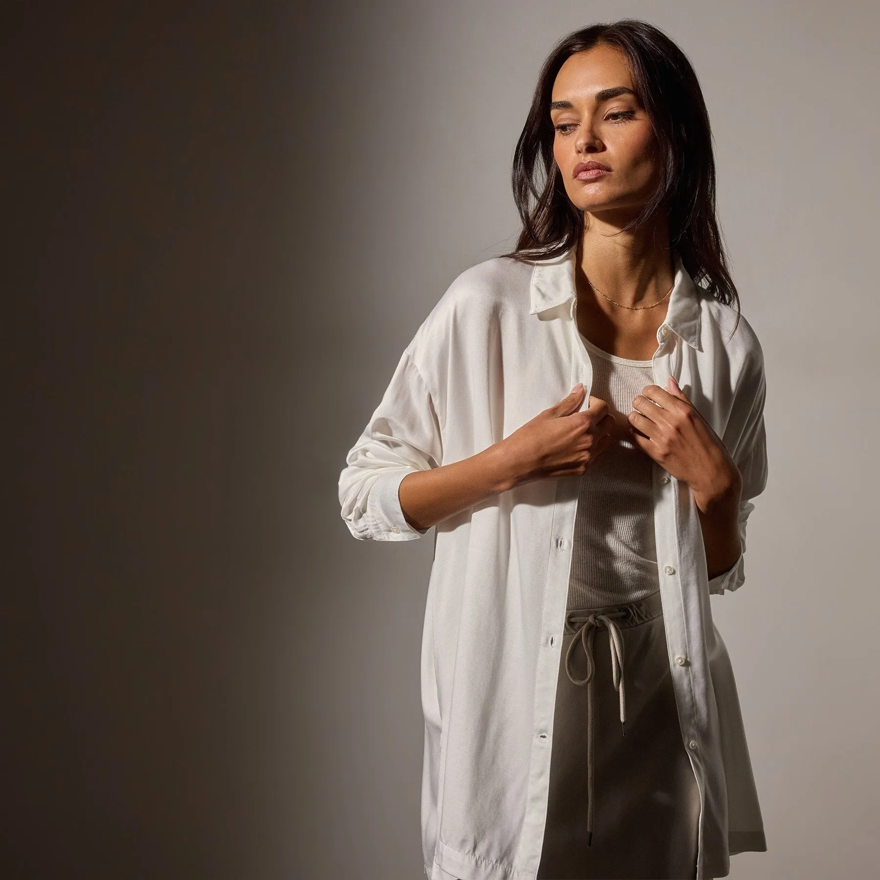 Satin Oversized Shirt - White sold by James Perse