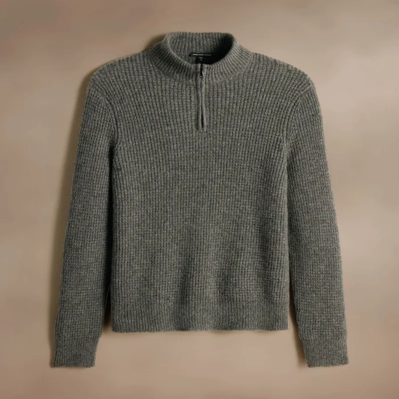 Lightweight Textured Cashmere Waffle Half Zip - Thunder sold by James Perse