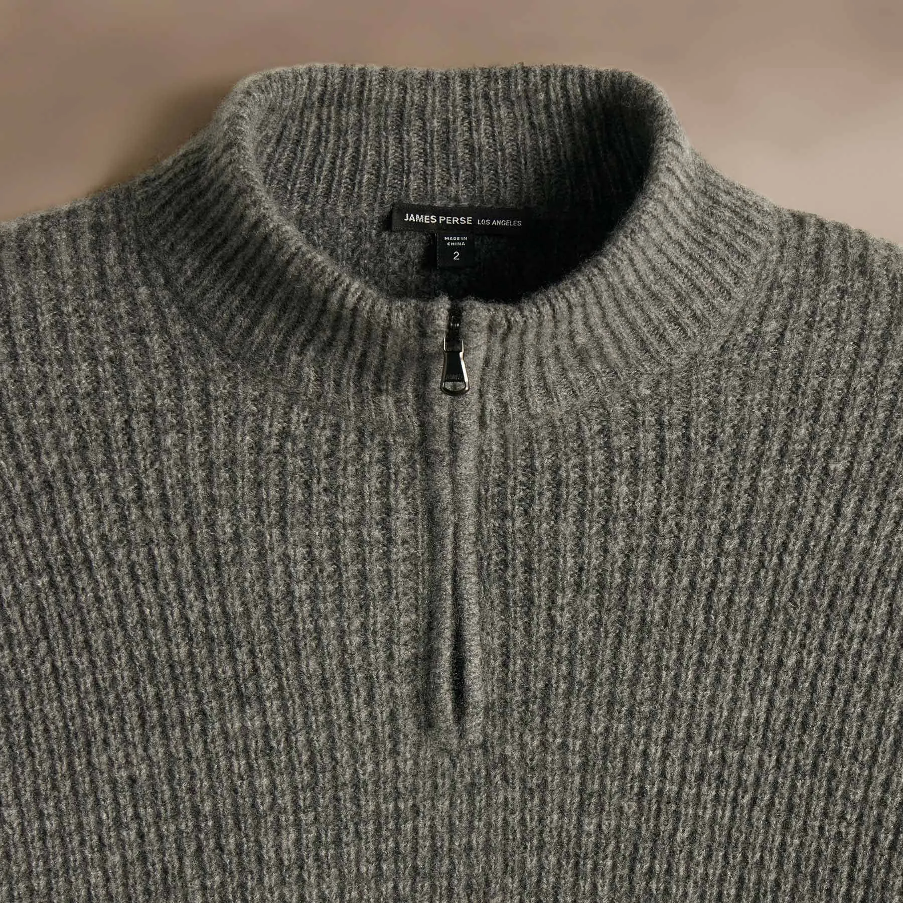 Lightweight Textured Cashmere Waffle Half Zip - Thunder sold by James Perse product image thumbnail 2