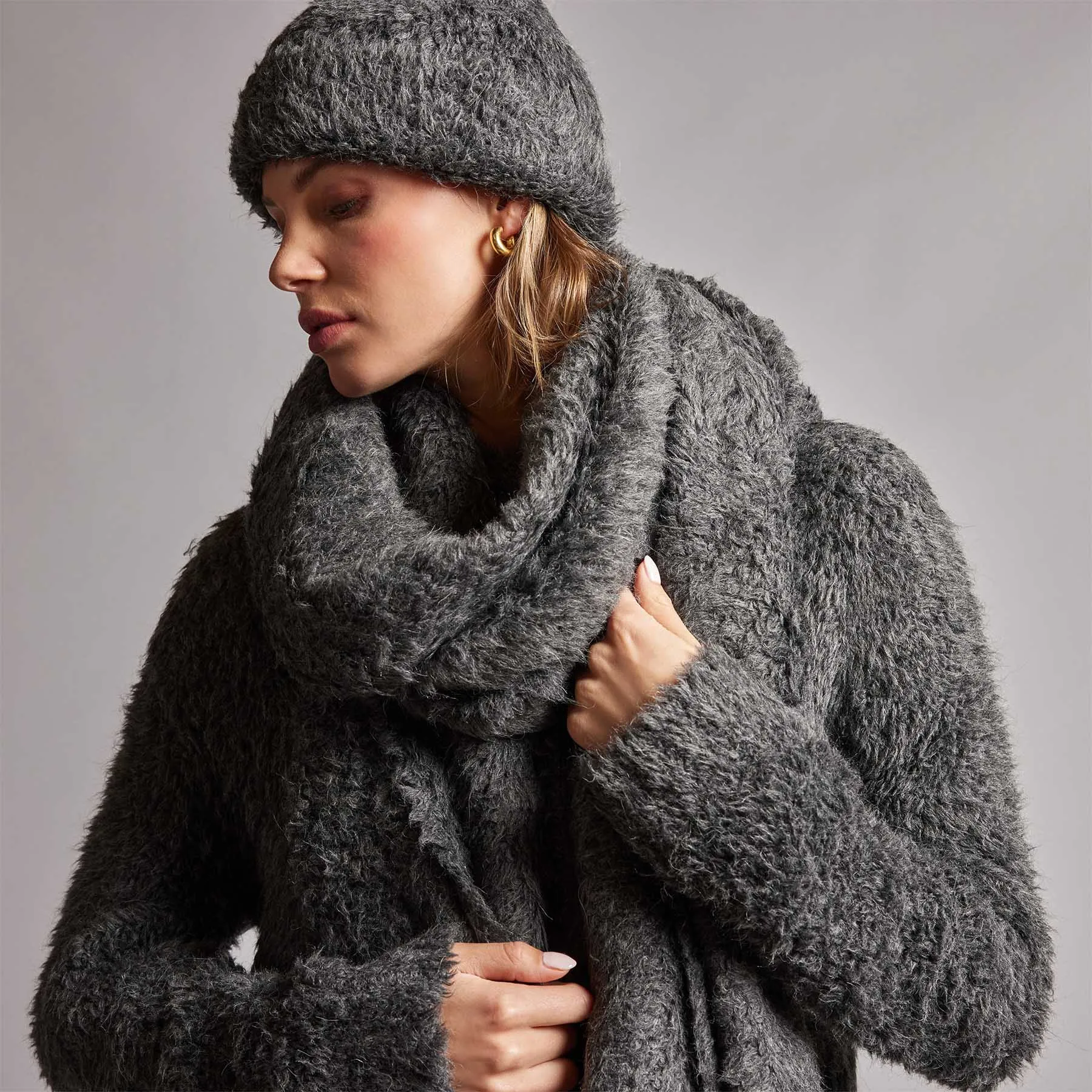Wool Blend Sherpa Scarf - Anthracite sold by James Perse